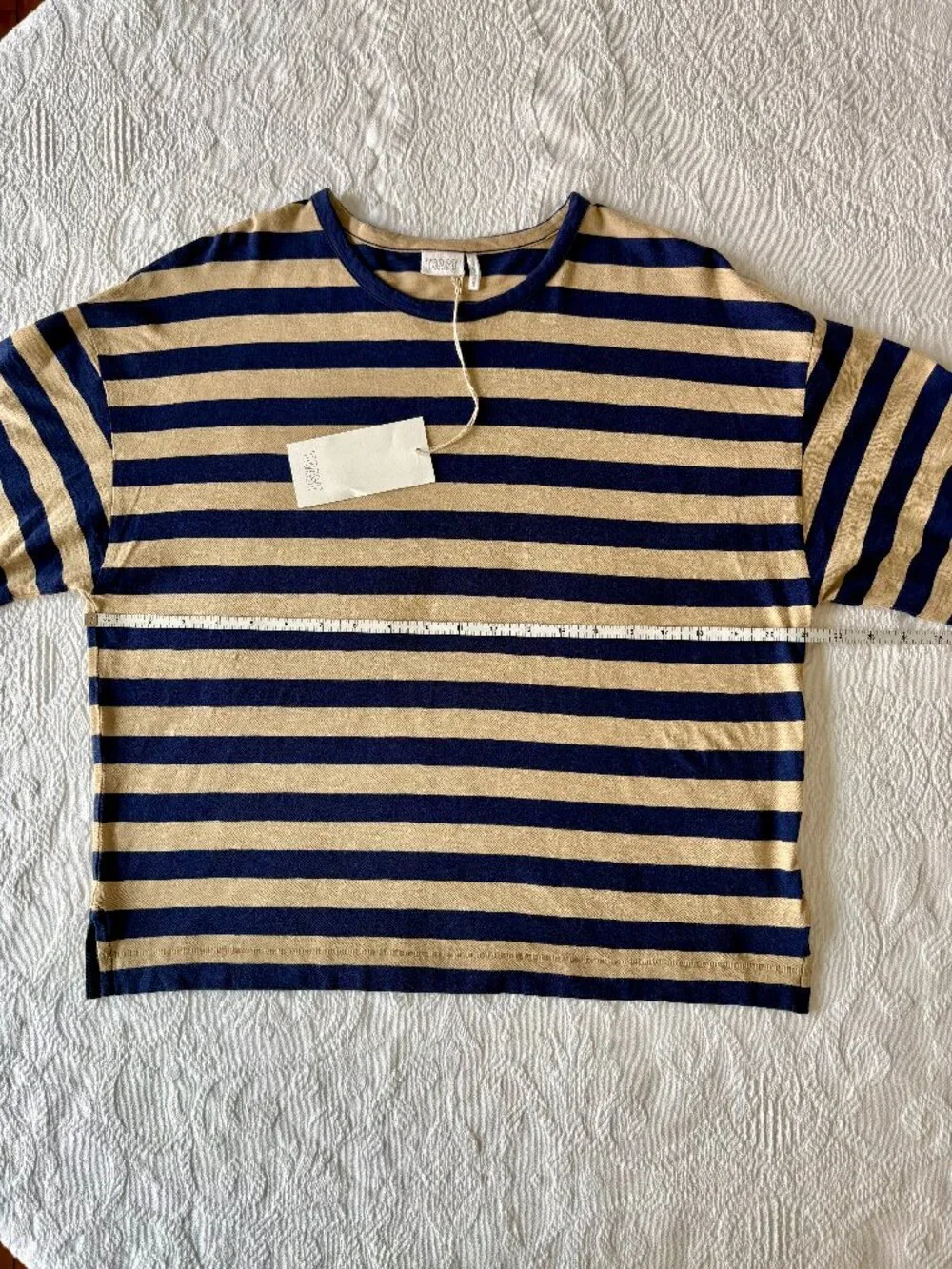 Toast Bold Stripe Cotton Boxy Tee in Blue/Sand - Sz. Small - Brand New with Tags - Picture 10 of 13